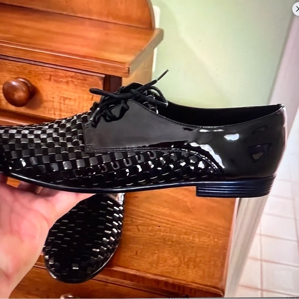 Trotters black patterned basket shoes leather lace up Oxford loafers flats - Picture 3 of 7